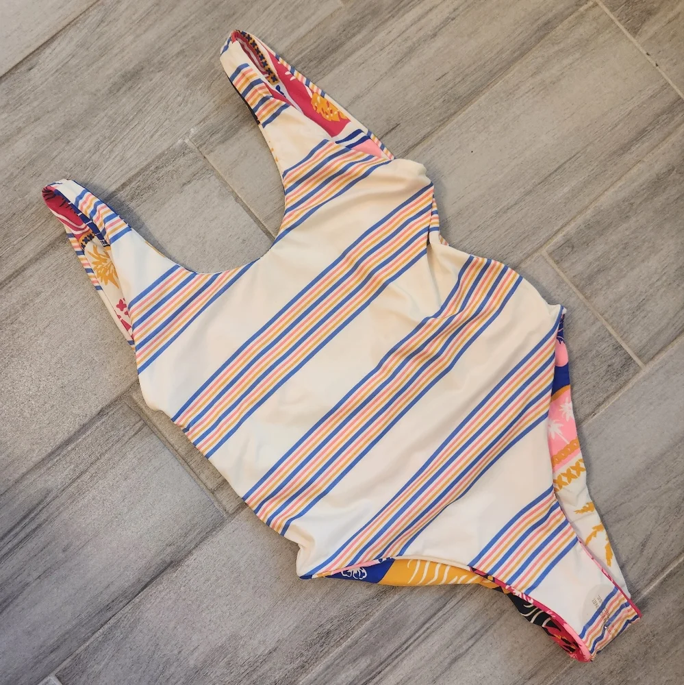 Maaji swimsuit L one piece Paradise Postals Claire reversible stripes new $174